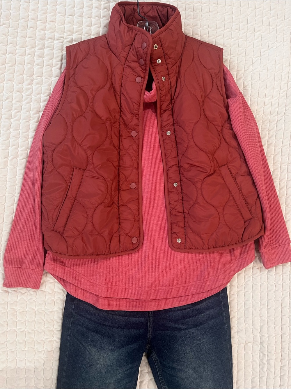 Lou & Grey Quilted Snap-Front Vest in Dusty Rose